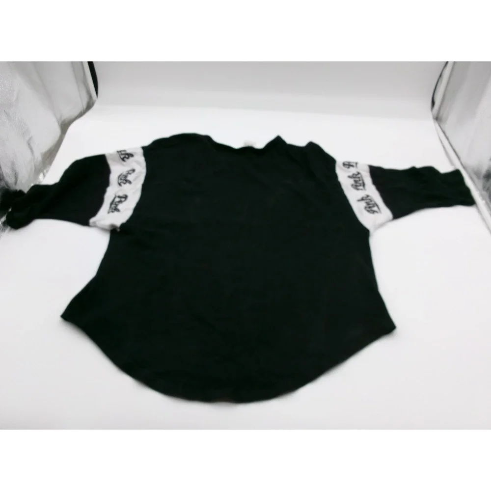 Victoria's Secret PINK Black White Colorblock Glitter Logo Long Sleeve Shirt L - Picture 11 of 15